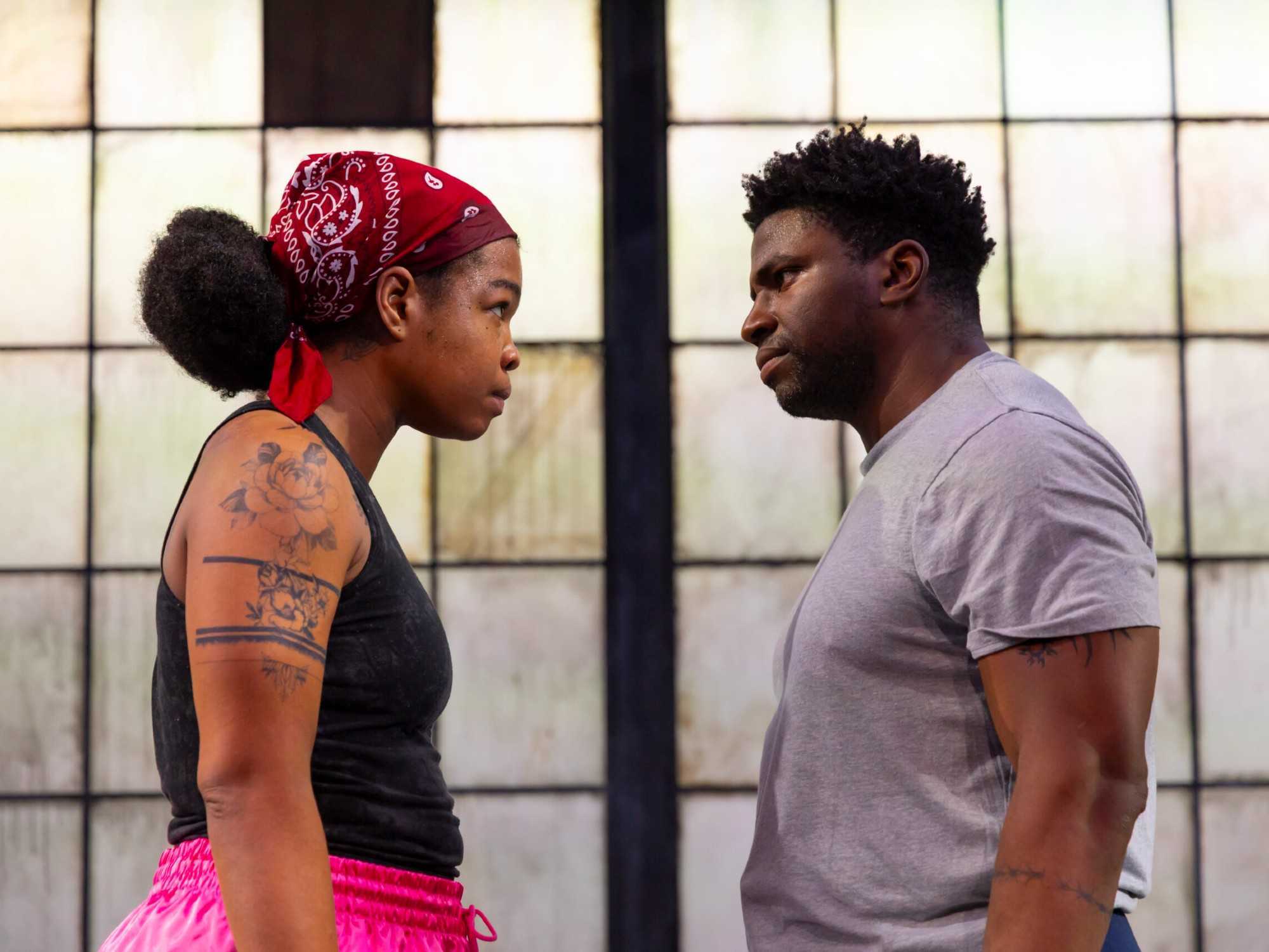 Aigner Mizzelle and Okieriete Onaodowan in the off-Broadway production of The Monsters