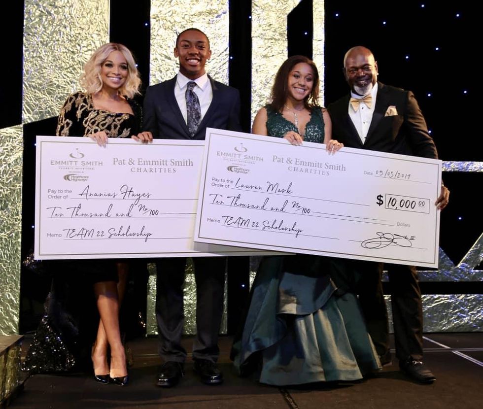 Ananias Hayes and Lauren Marks receive scholarships from Pat and Emmitt Smith.