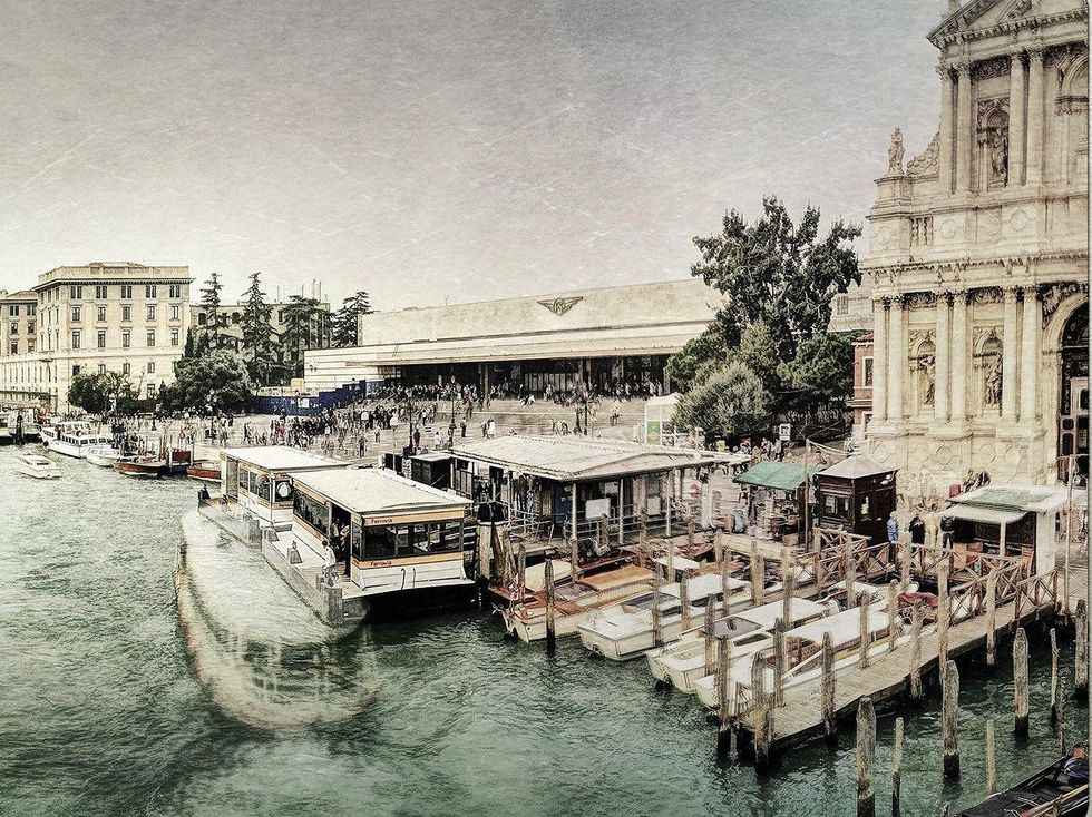 Archival pigmented ink print, \u201cFrom Bridge near Train Station, Venice,\u201d by Dan Burkholder