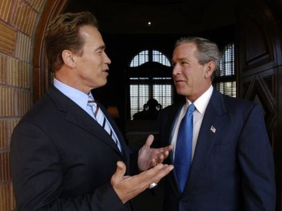 Arnold Schwarzenegger and George W. Bush