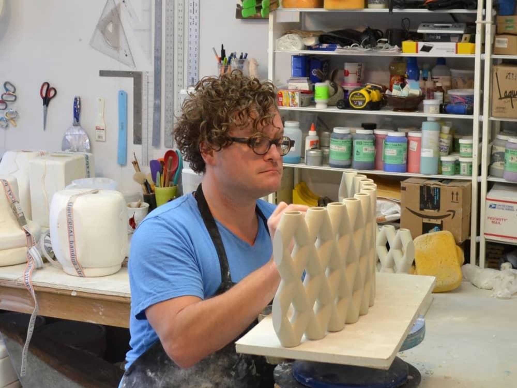Artist Brooks Oliver in his workshop