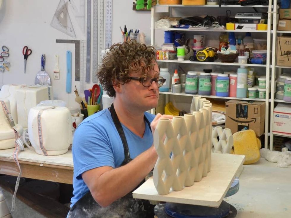Artist Brooks Oliver in his workshop