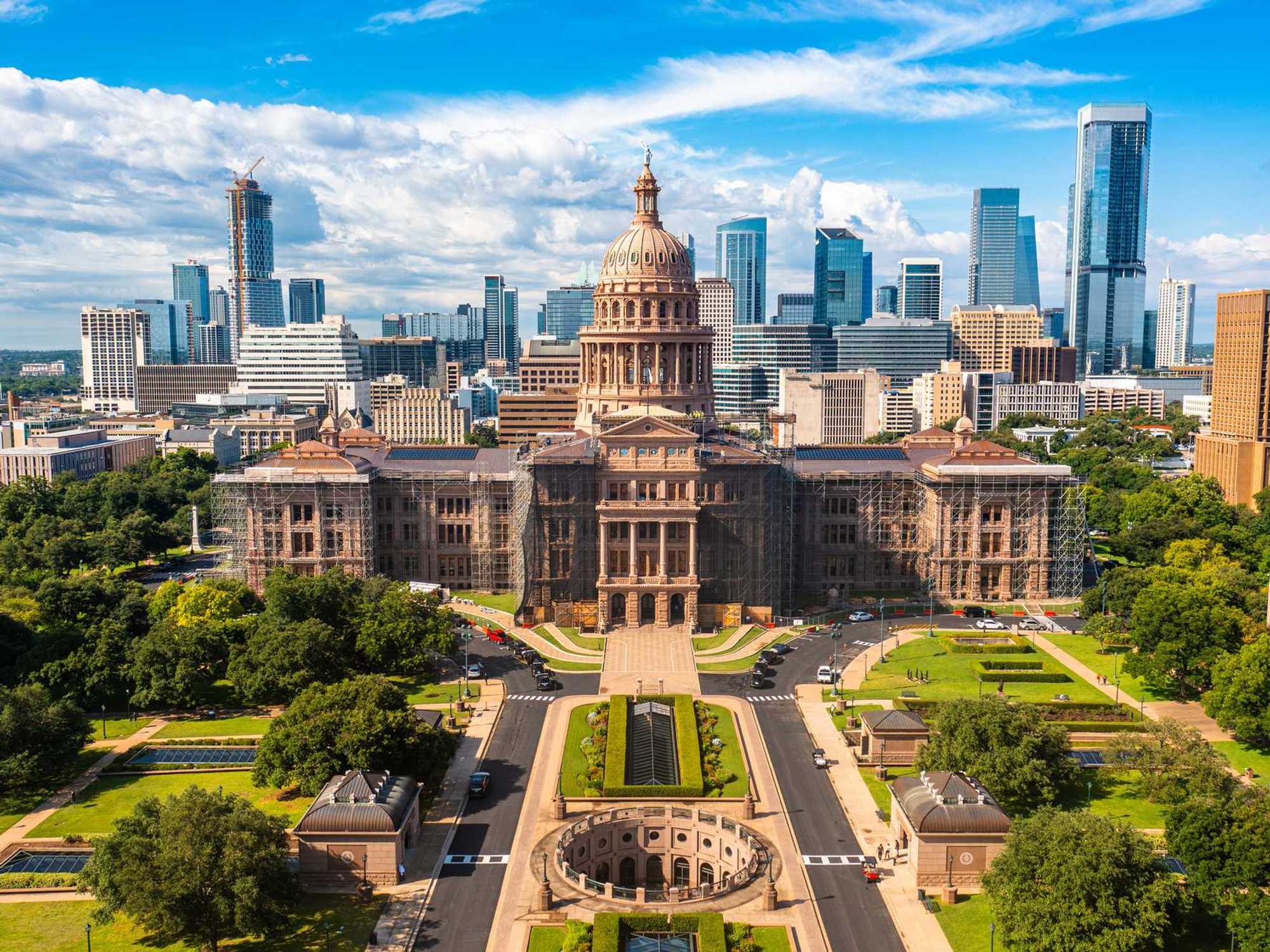 Austin Texas State Capitol and Skyline Aerial Drone Image