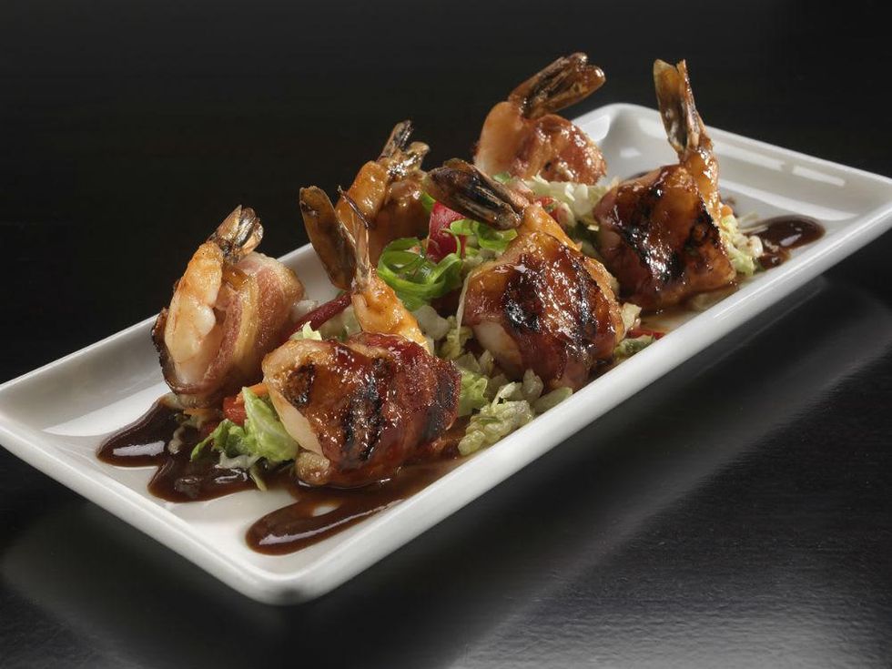 Bacon wrapped BBQ prawns from Thirsty Lion Gastropub