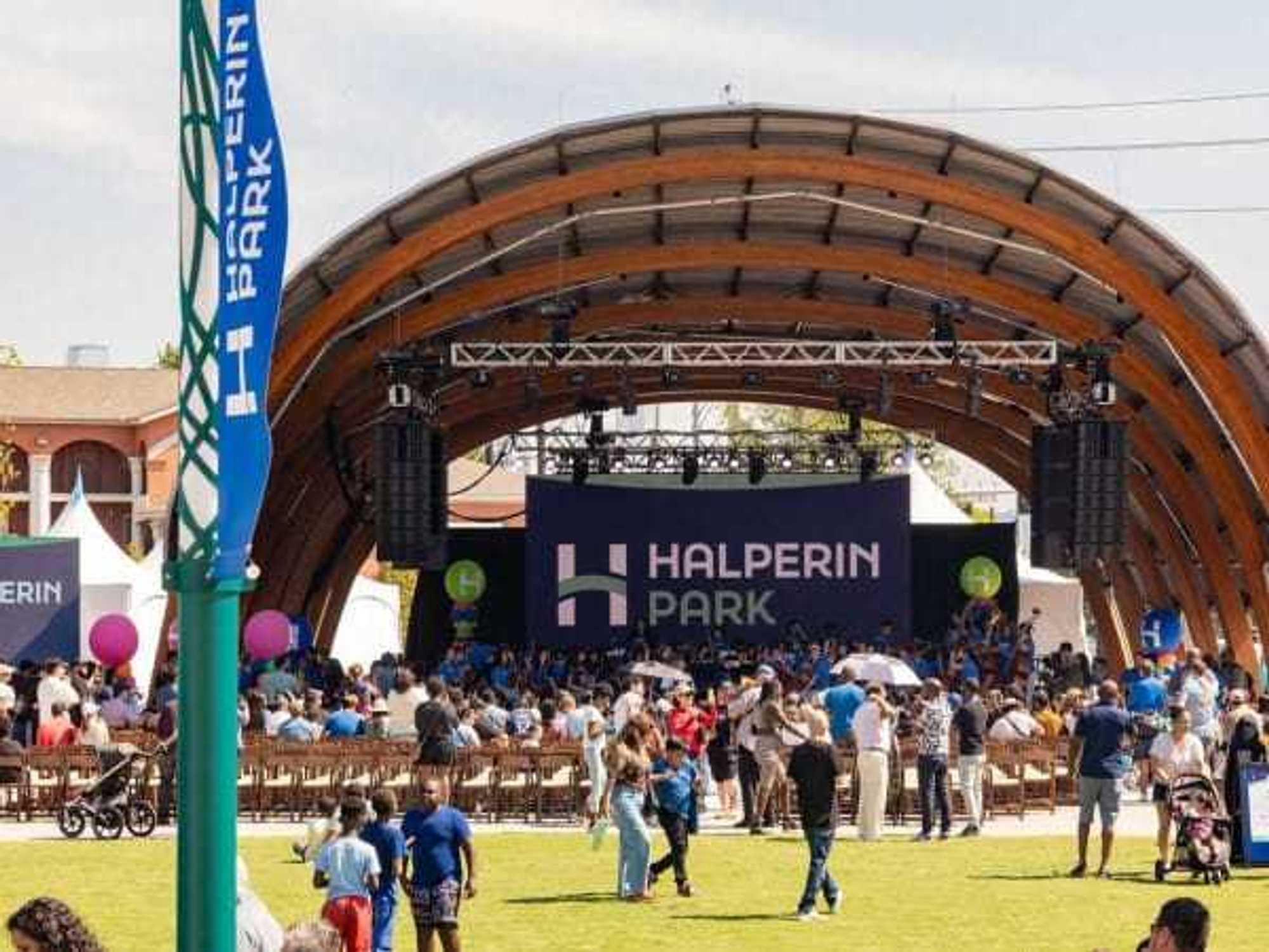 Bandshell and LED screen at Halperin Park