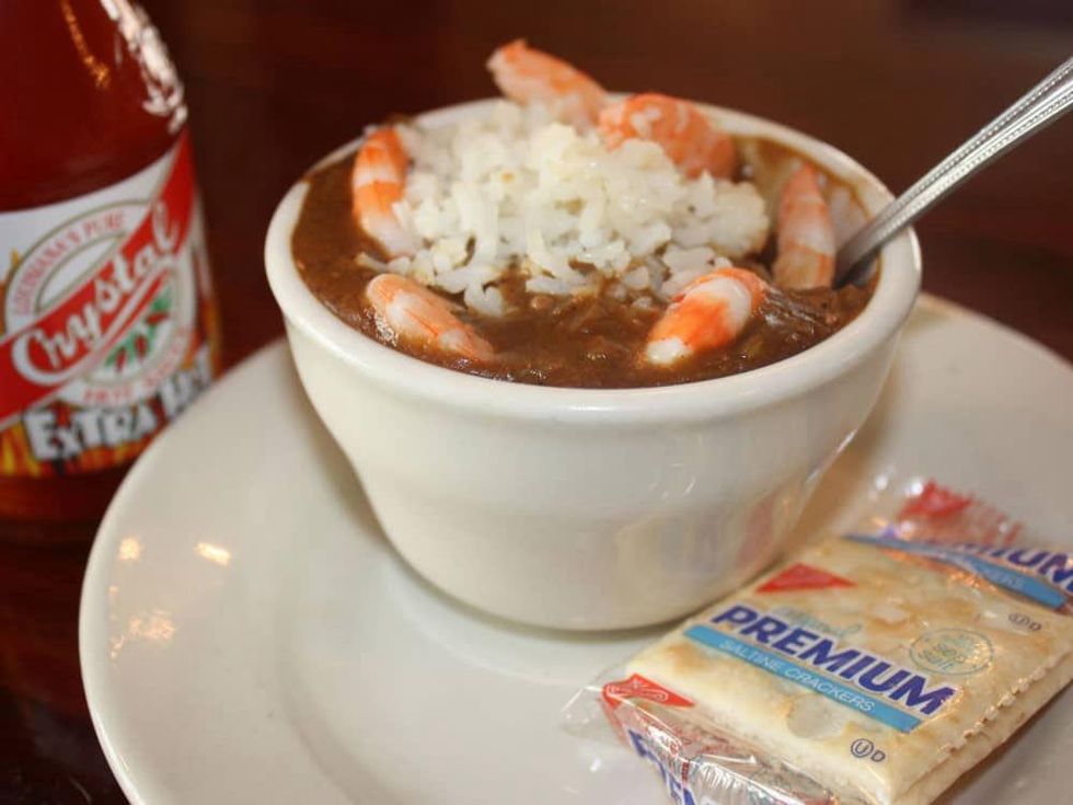 BB's Cafe, gumbo, shrimp, crackers, October 2012