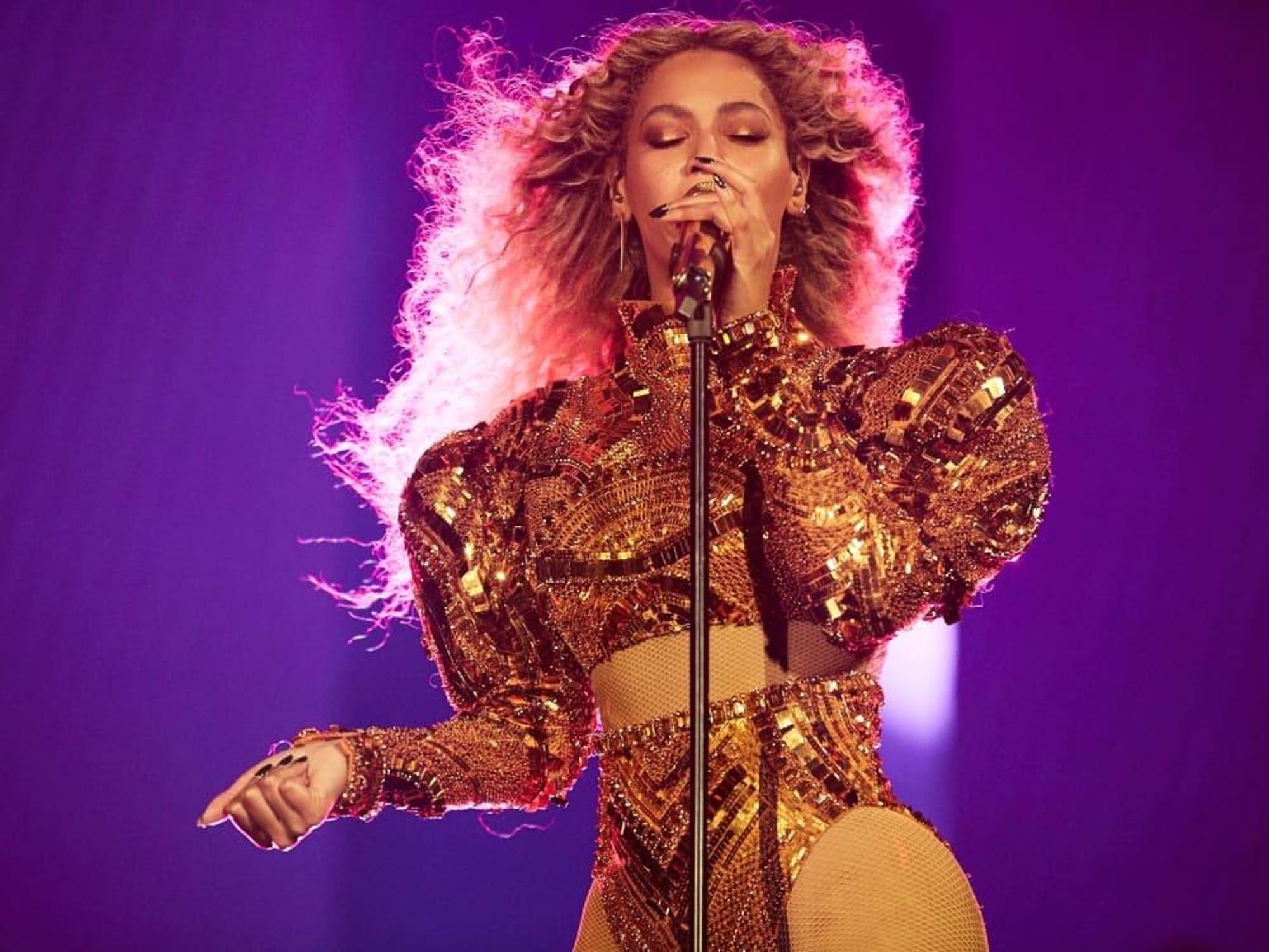 Beyonce in Givenchy Haute Couture sequined bodysuit at Houston concert