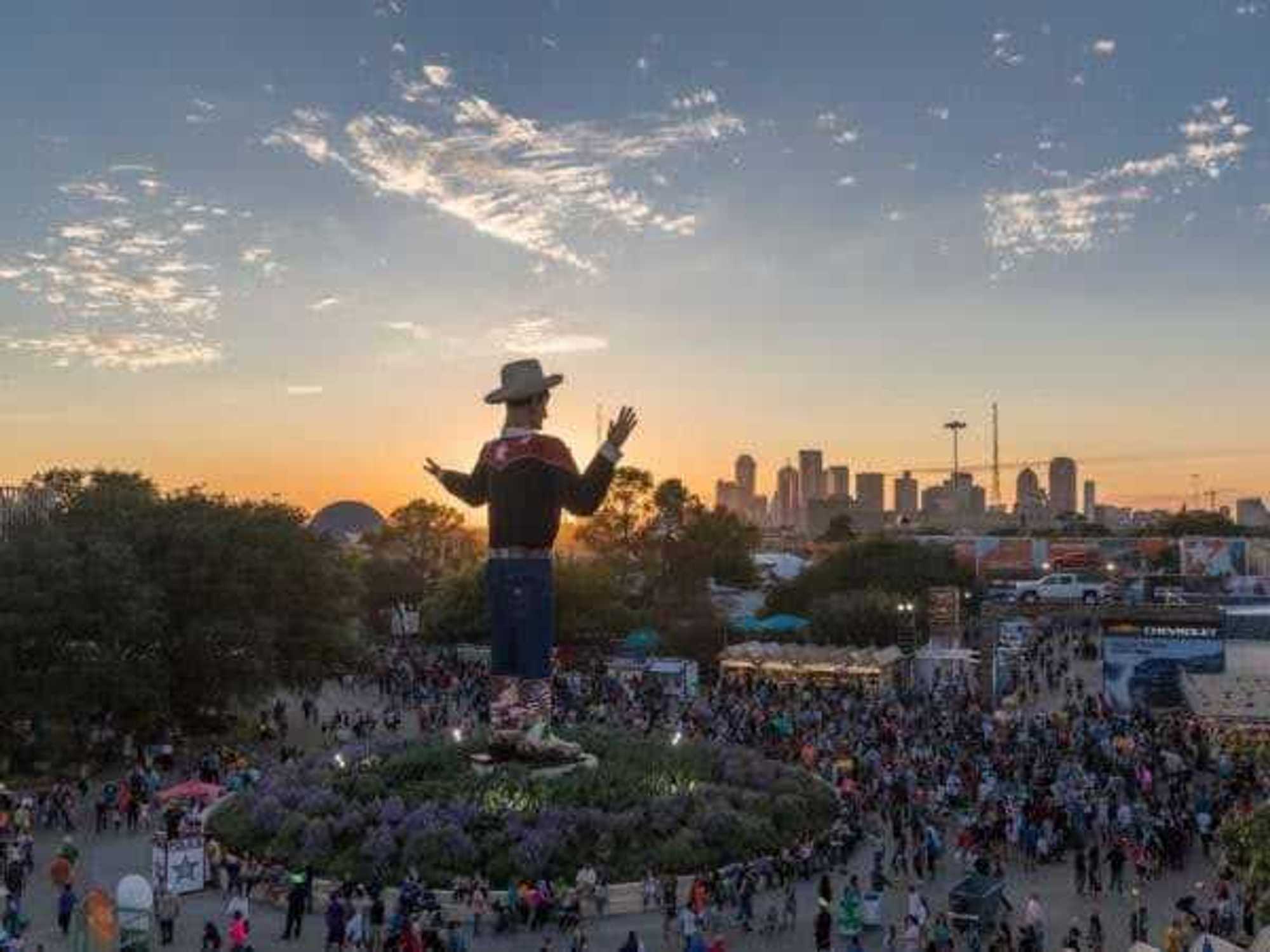 Big Tex and State Fair of Texas at sunset