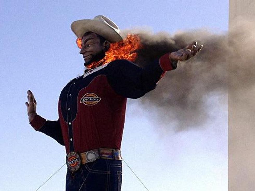 Big Tex on fire