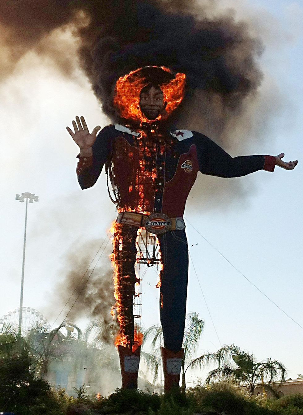 Big Tex on fire