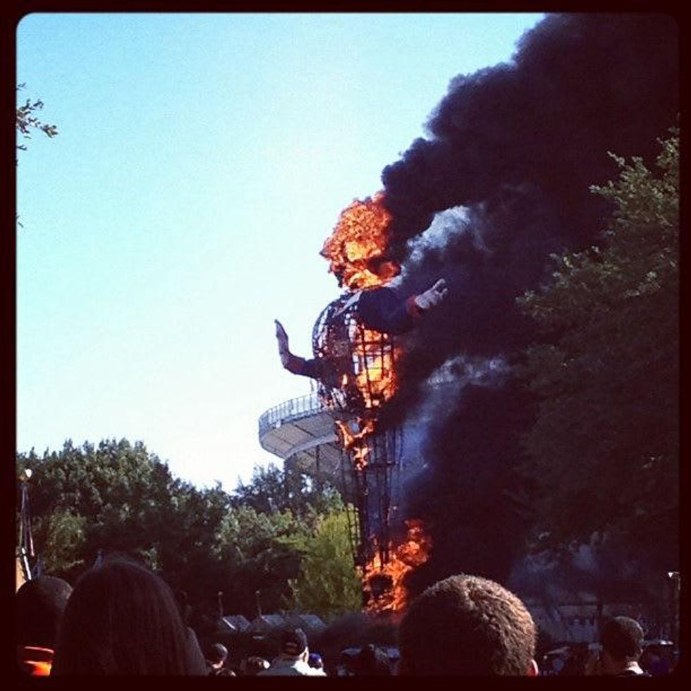 Big Tex on fire