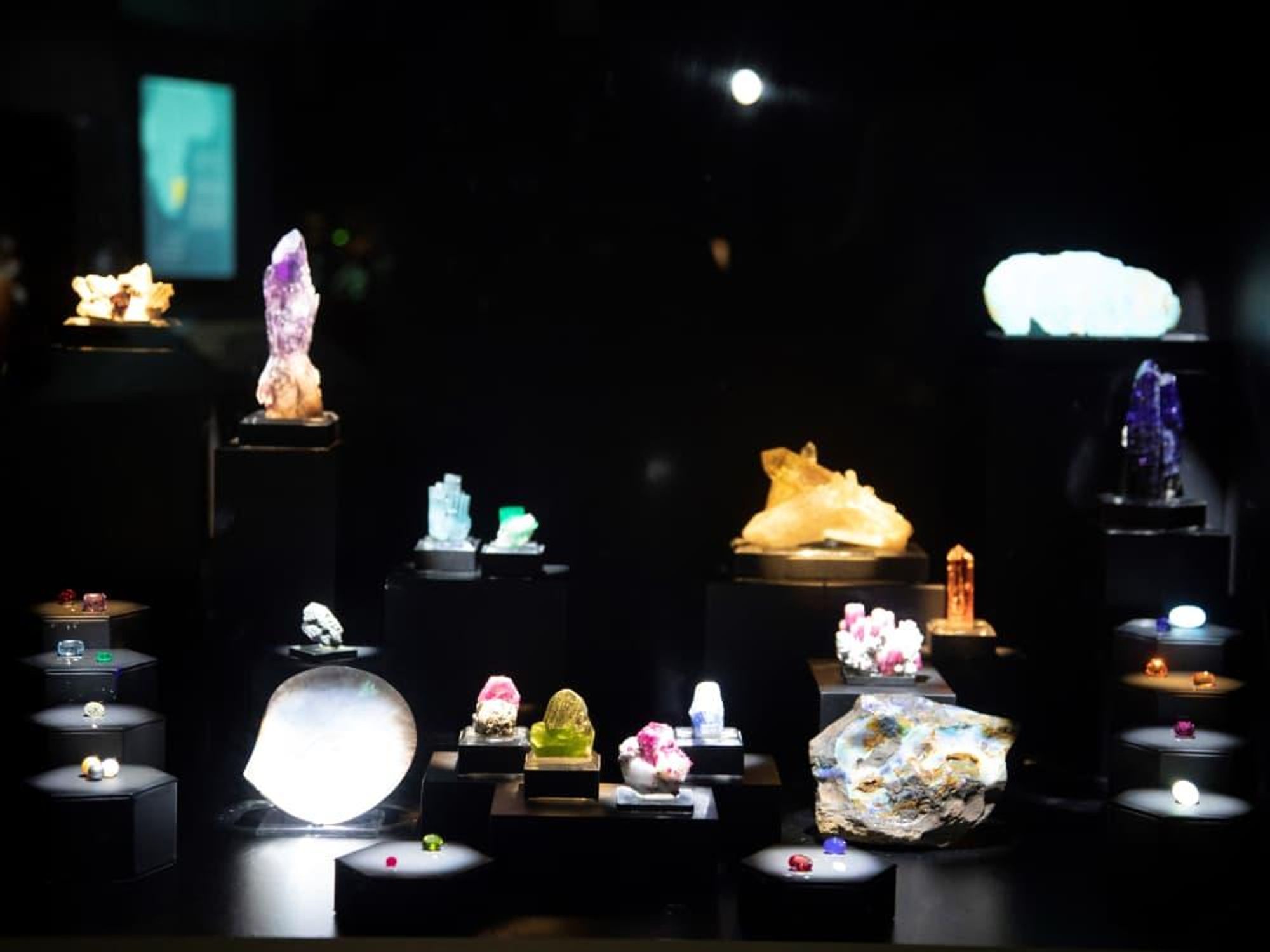 Birthstone exhibit, Lyda Hill Gems and Minerals Hall, Perot Museum