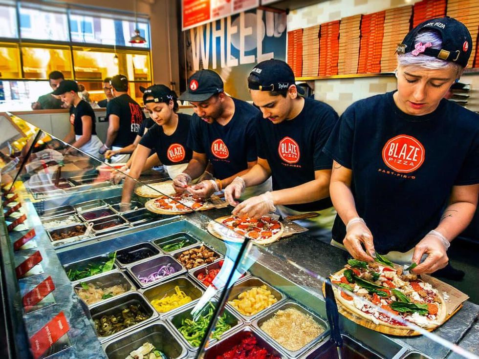Blaze pizza assembly line