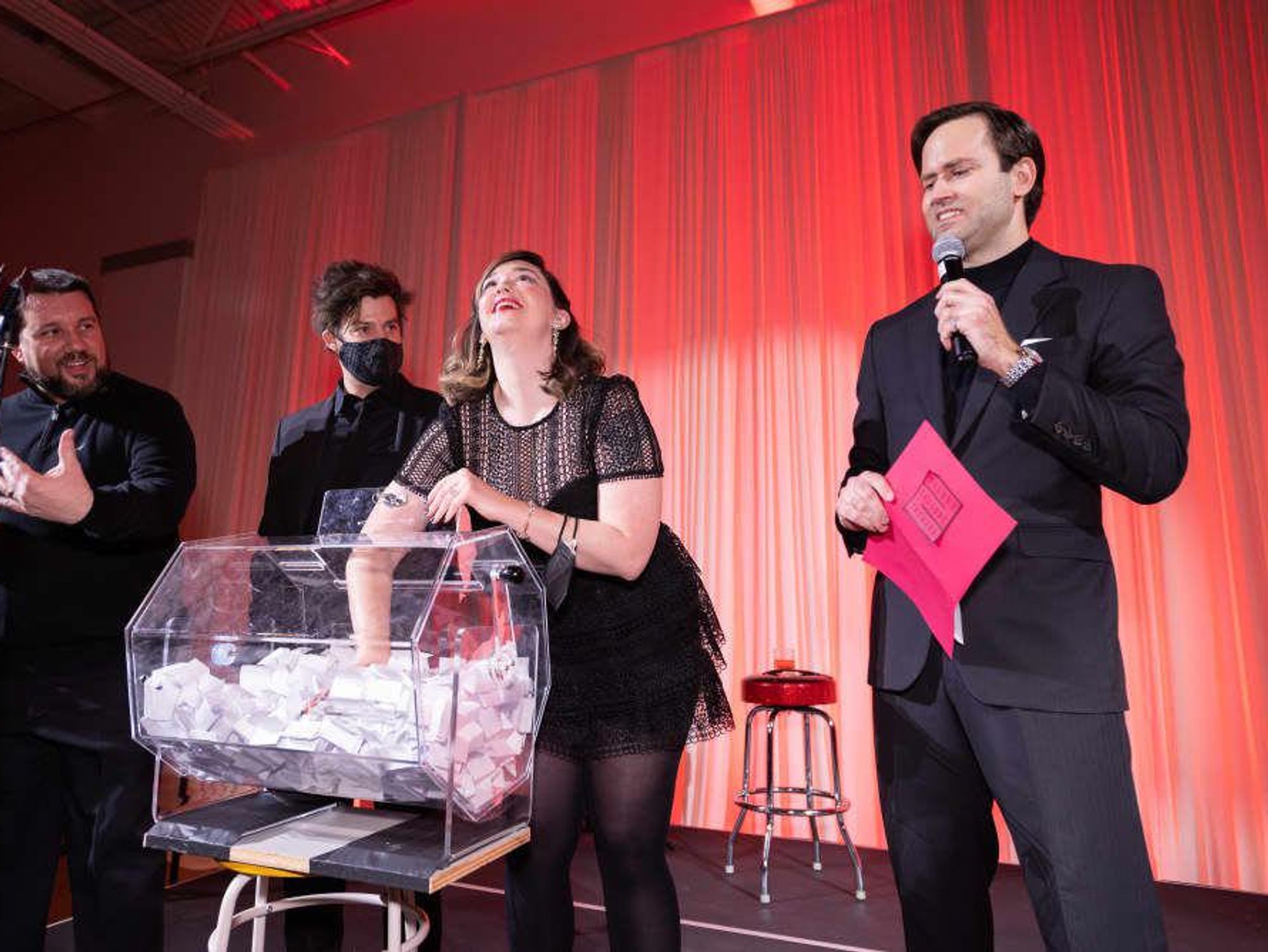 Board member John Farrell, STT director of operations Drew Wall, artistic director Carson McCain, and emcee Justin Locklear.