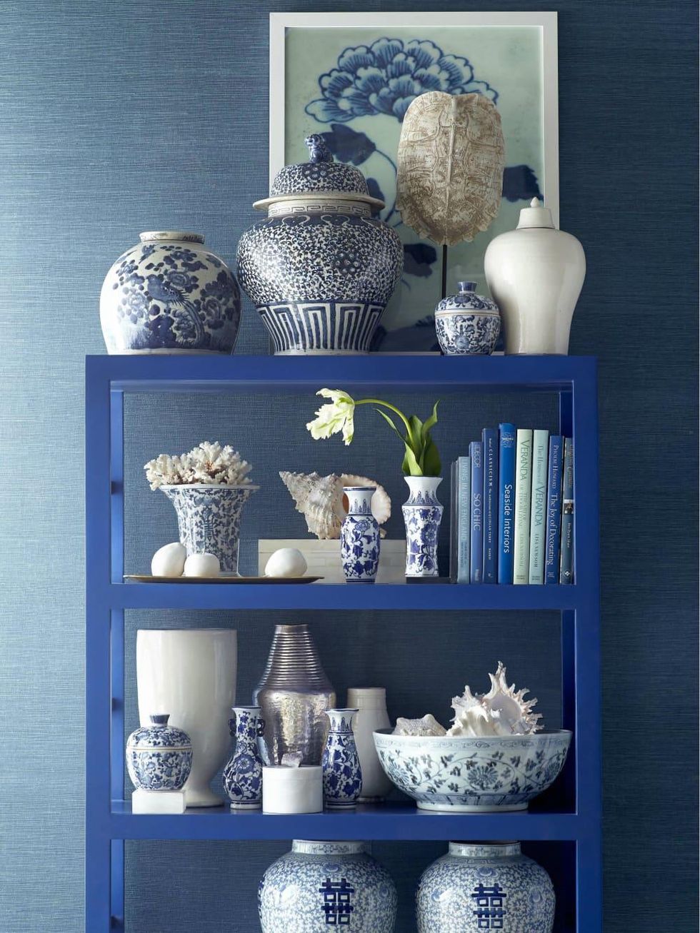 Bookshelf vignette from Wisteria