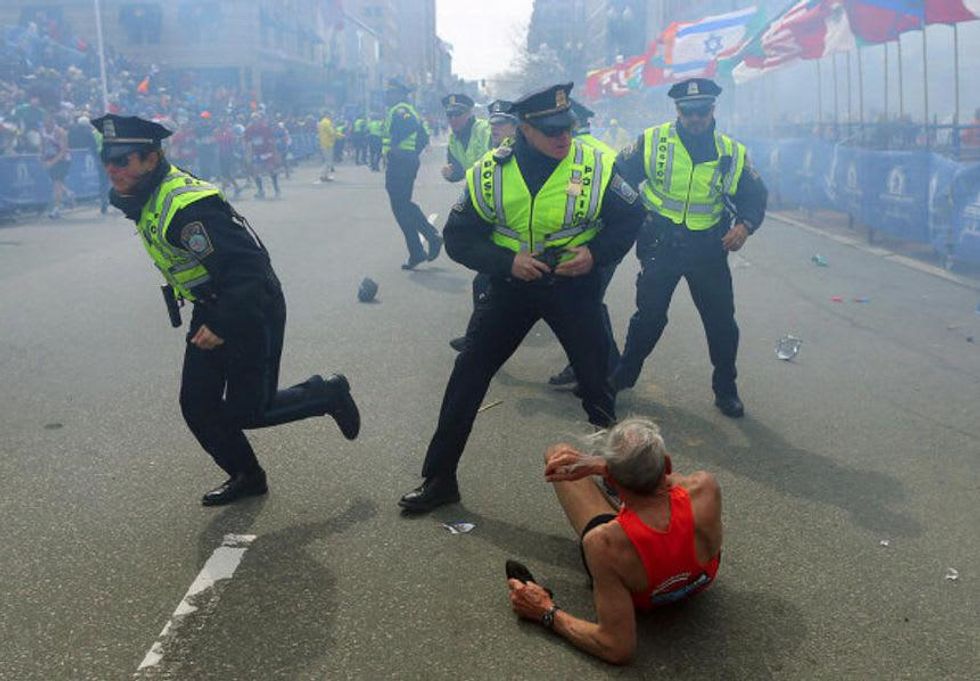 Boston Marathon explosion man on ground