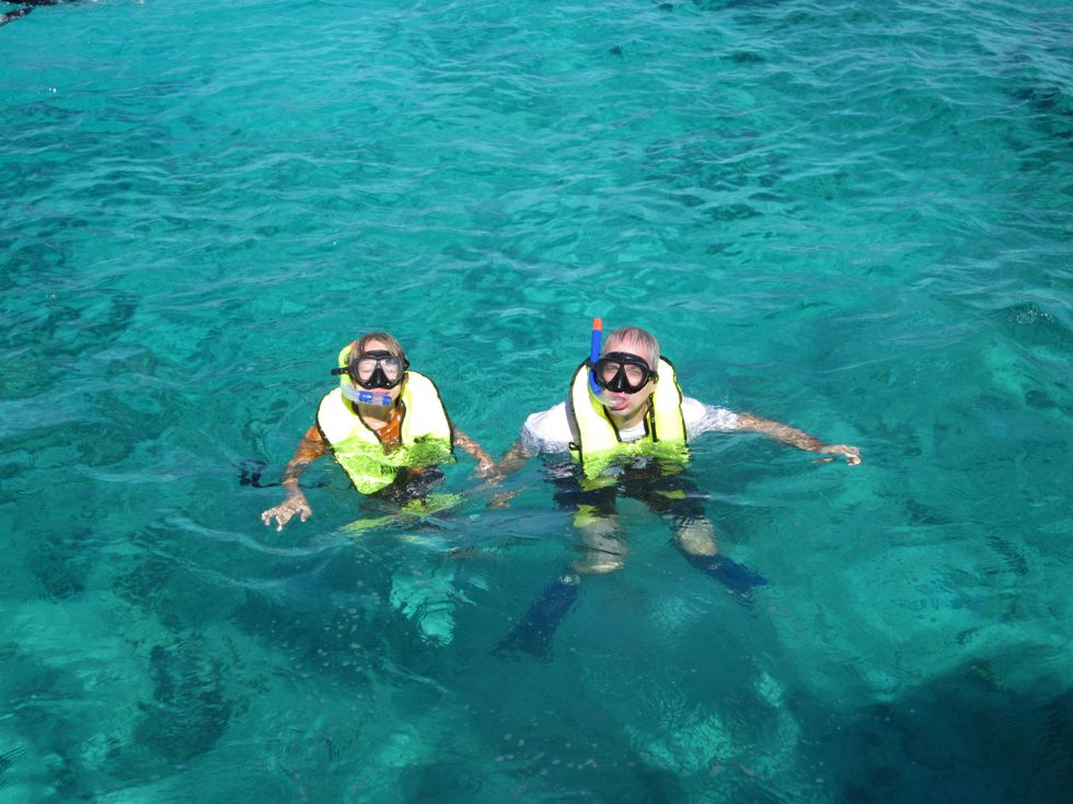 Boys snorkeling in Key Largo