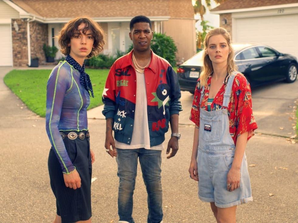 Brigette Lundy-Paine, Kid Cudi, and Samara Weaving in Bill & Ted Face the Music