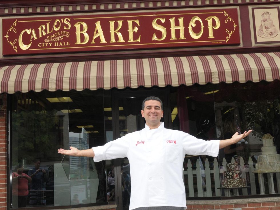 Buddy in front of Carlo's Bakery Cake Boss Bakery Boss