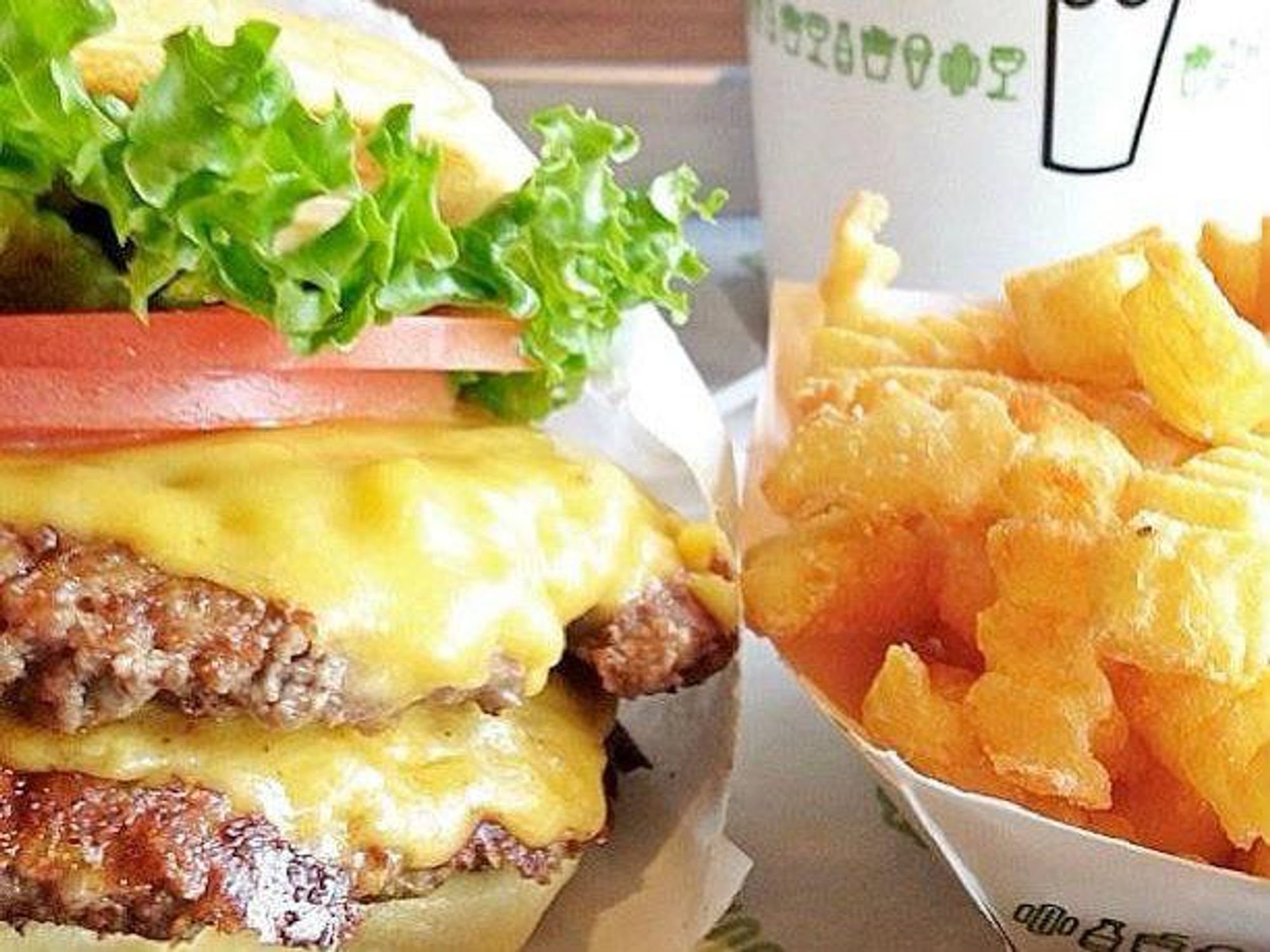Burger and crinkle fries at Shake Shack