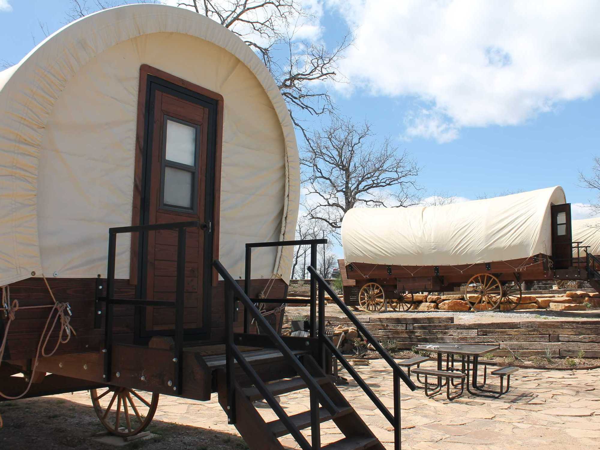 Camp Quitcherbichin in Lake Bridgeport covered wagons