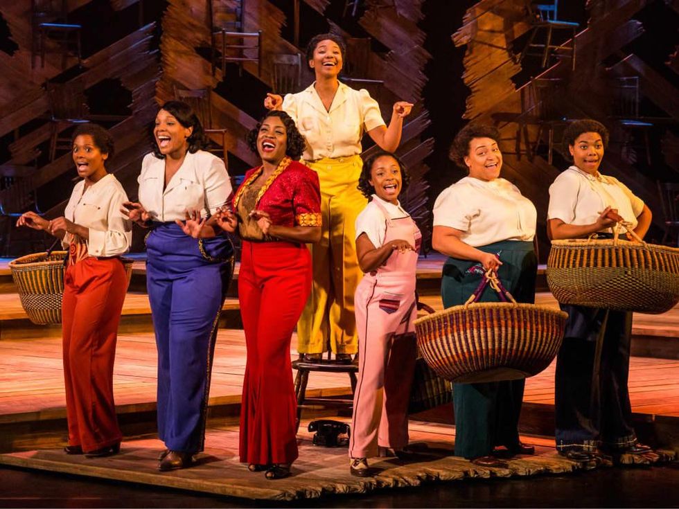 Carla R. Stewart (Shug Avery) and Adrianna Hicks (Celie) and the North American tour cast of The Color Purple