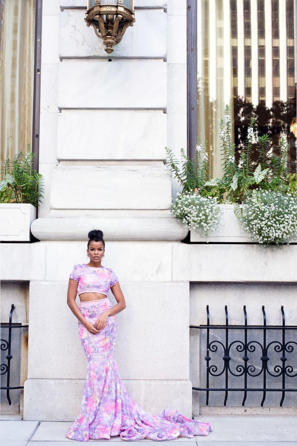 Chasity Sereal floral outfit on streets of New York