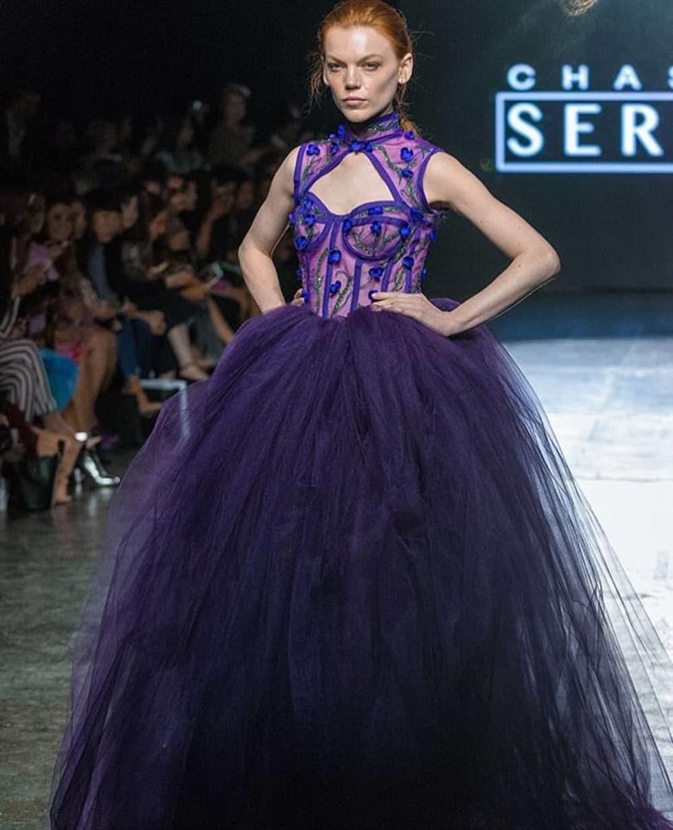 Chasity Sereal purple gown at New York Fashion Week