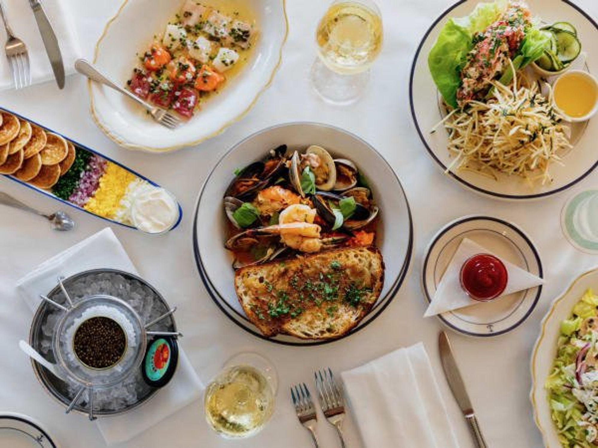 Clark's Oyster Bar food spread