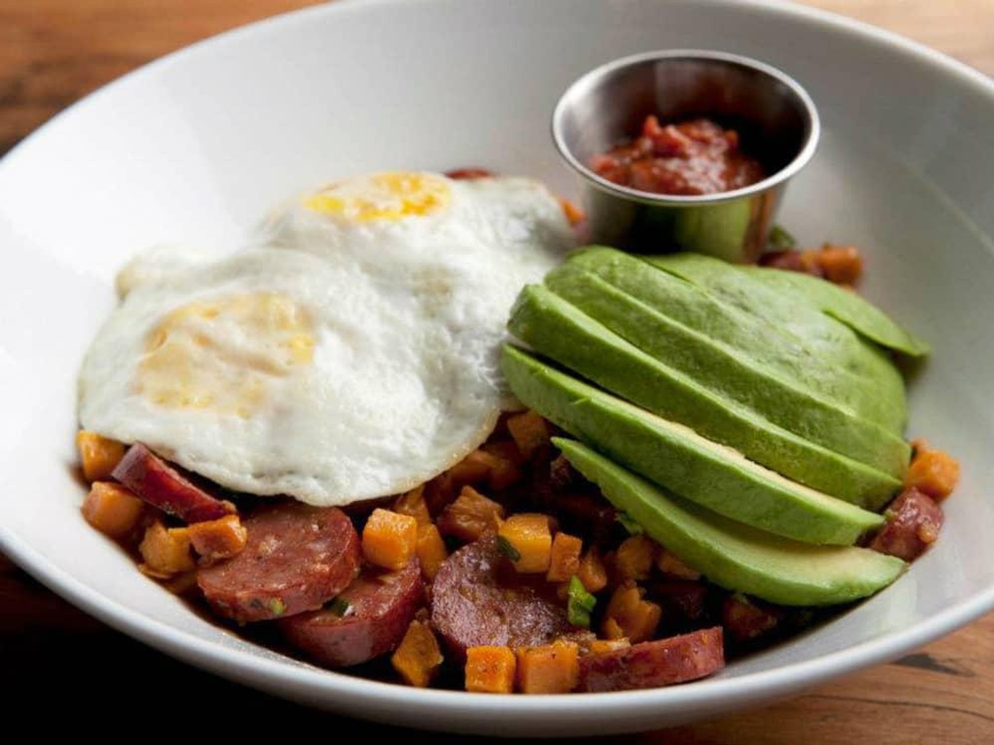 Company Cafe eggs and venison sausage