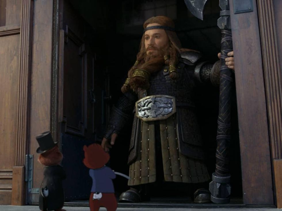 Dale (Andy Samberg), Chip (John Mulaney), and Bob (Seth Rogen) in Chip 'n' Dale: Rescue Rangers