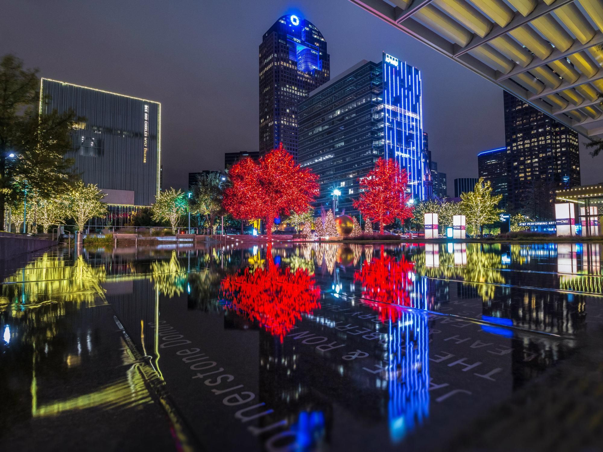 Dallas Arts District with holiday lights