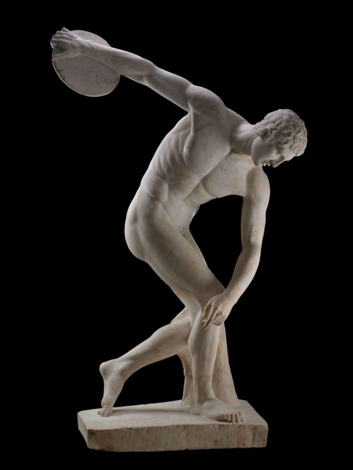 Marble statue of discus thrower (diskobolos), Roman period, second ...