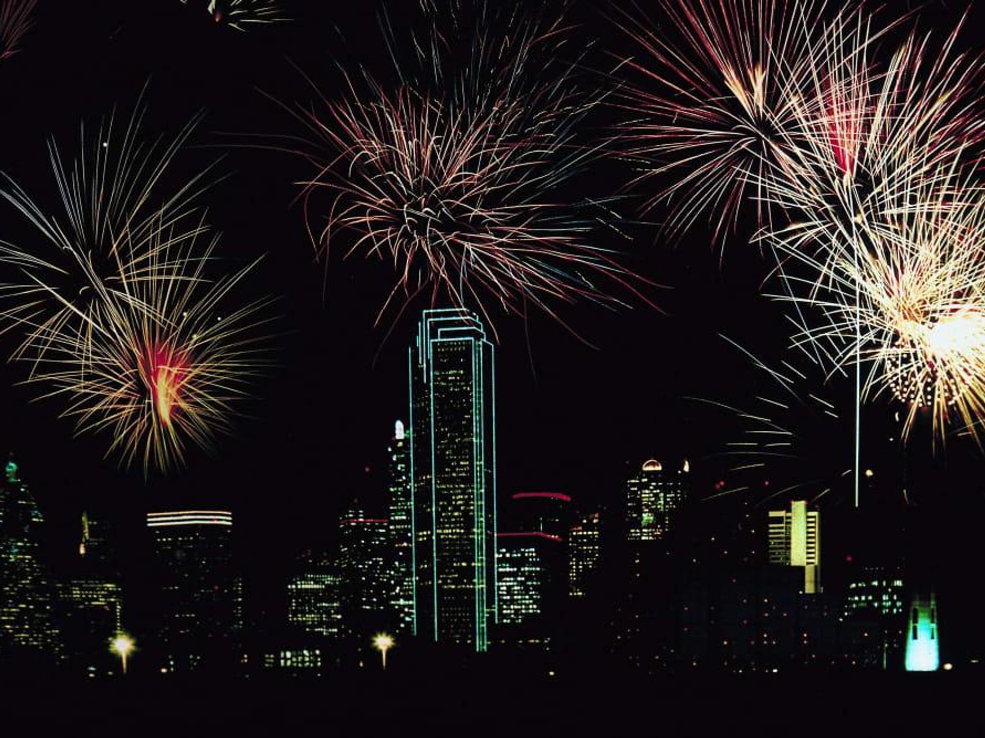 Dallas skyline fireworks