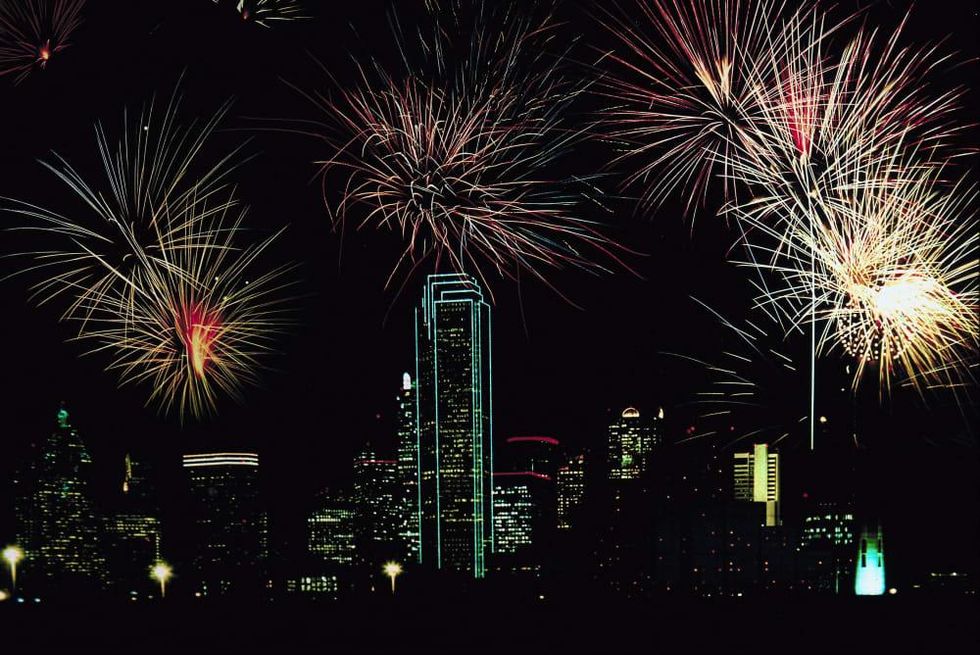 Dallas skyline fireworks