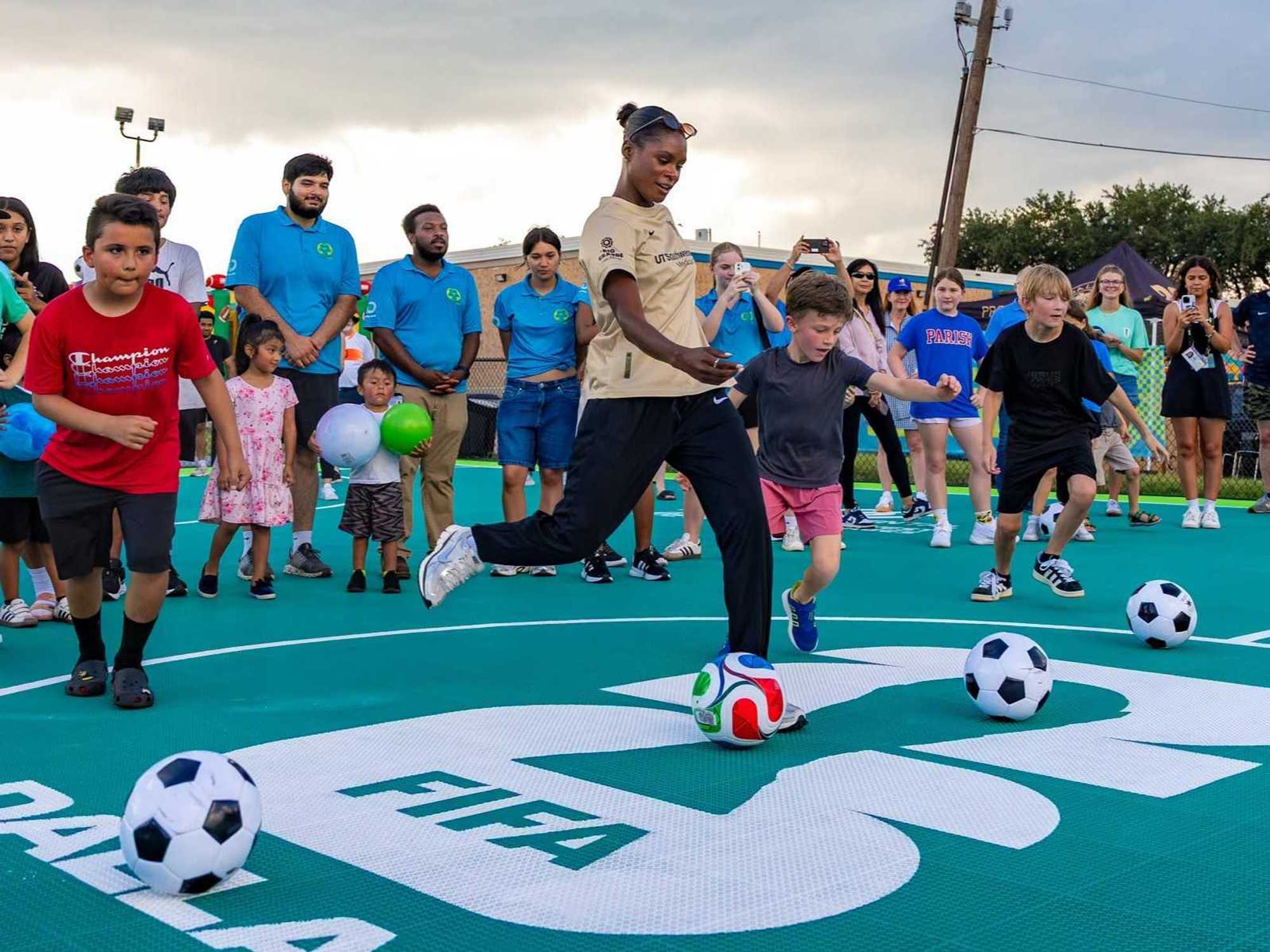 Dallas Trinity FC player Jasmine Hadid at community event in Dallas.