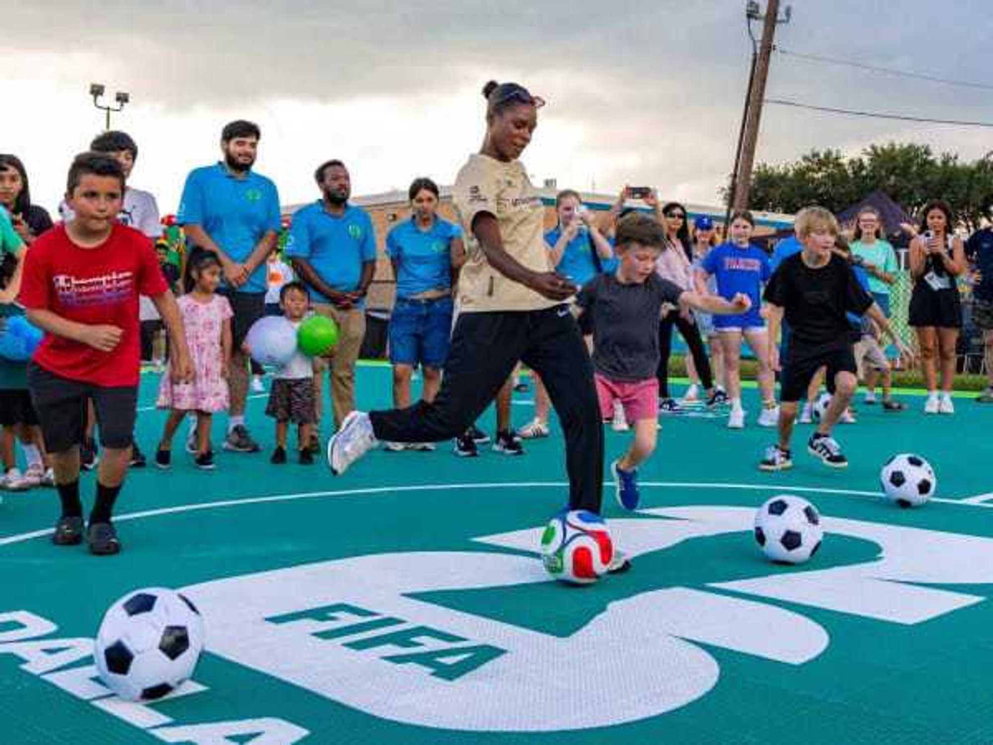 Dallas Trinity FC player Jasmine Hadid at community event in Dallas.