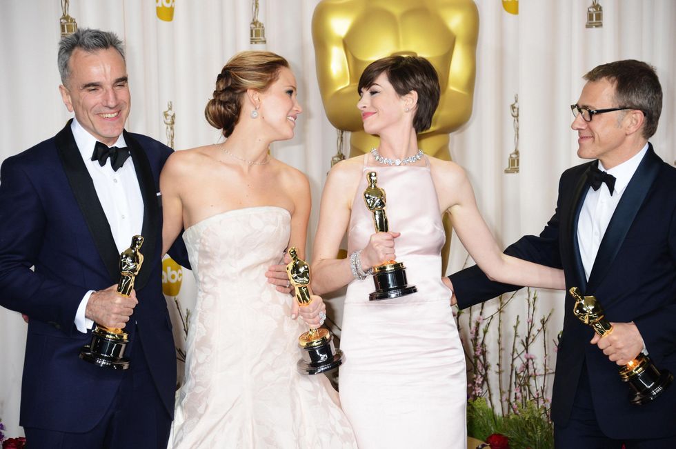 Daniel Day-Lewis, Jennifer Lawrence, Anne Hathaway, Christoph Waltz, Academy Awards, February 2013