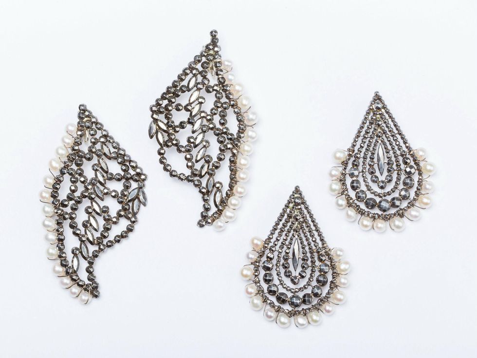 Departed Paisley Pearl Clip Earrings, Departed Green Drops with CZ Earrings, SH\u014cNA