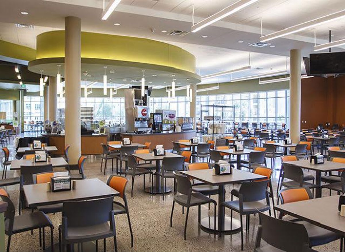 A new dining hall features numerous options, including vegan and
