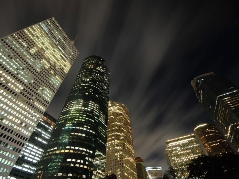 downtown Houston skyline at night