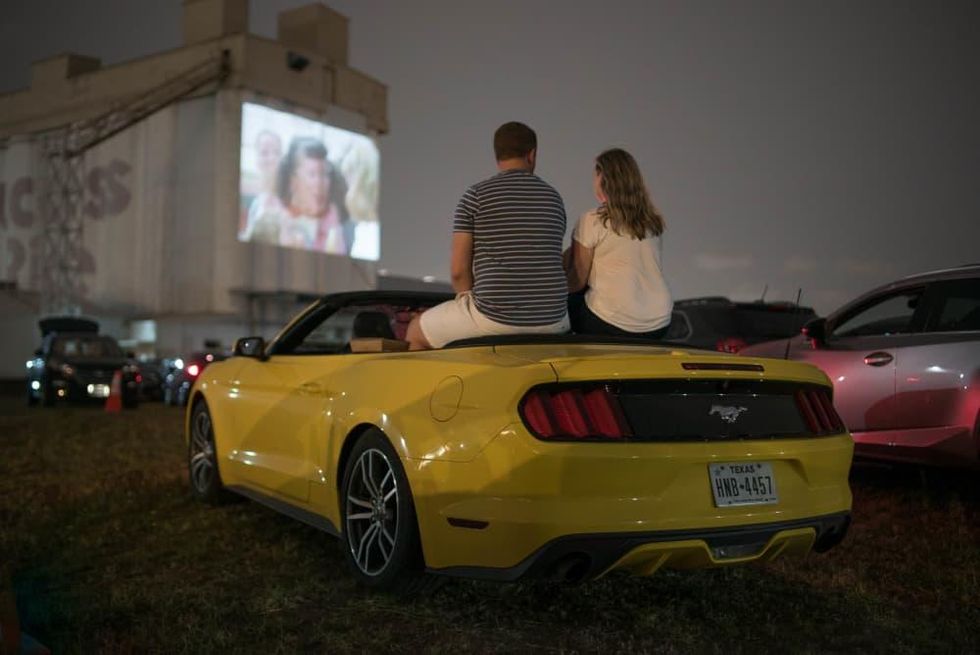 Drive-In Sawyer Yards Houston car couple Rooftop Cinema Club