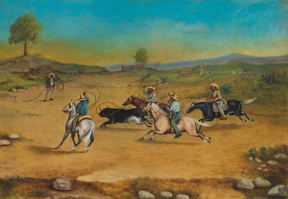 Ernesto Icaza Sanchez, Lassoing Cattle (Lasando una res); Tejano Legacy: Another American Origin Story exhibit at the Briscoe Western Art Museum