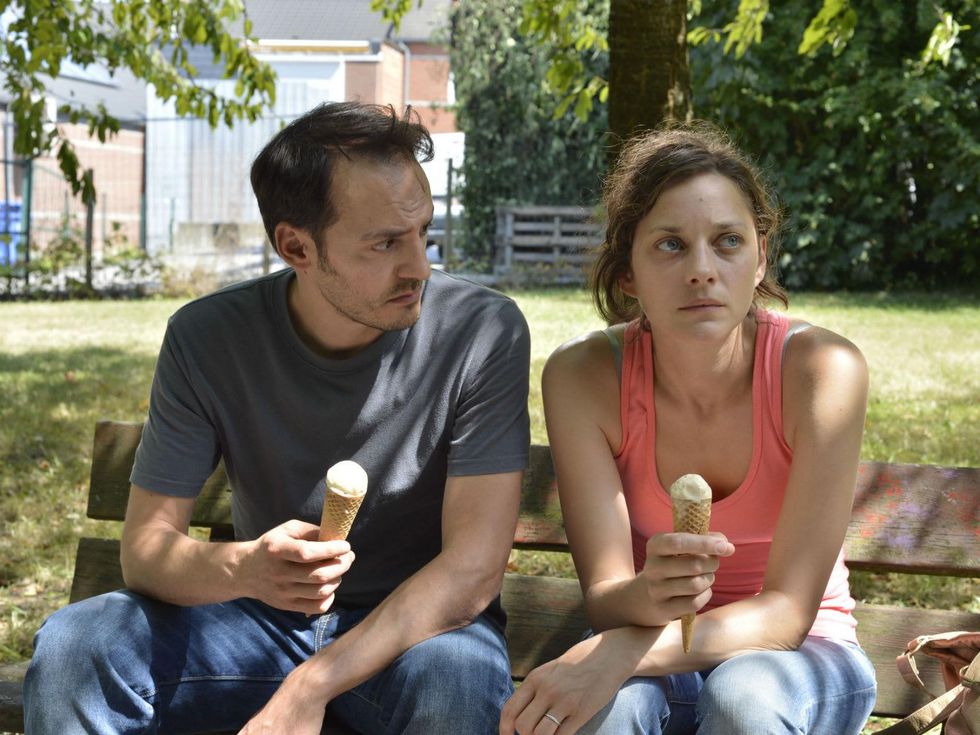 Fabrizio Rongione and Marion Cotillard in Two Days, One Night