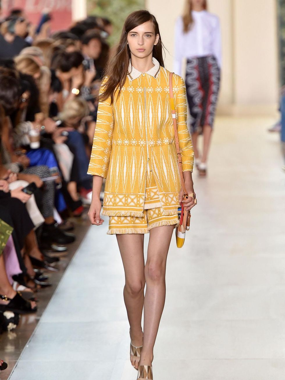 Fashion Week spring 2014 Tory Burch yello jacket with shorts