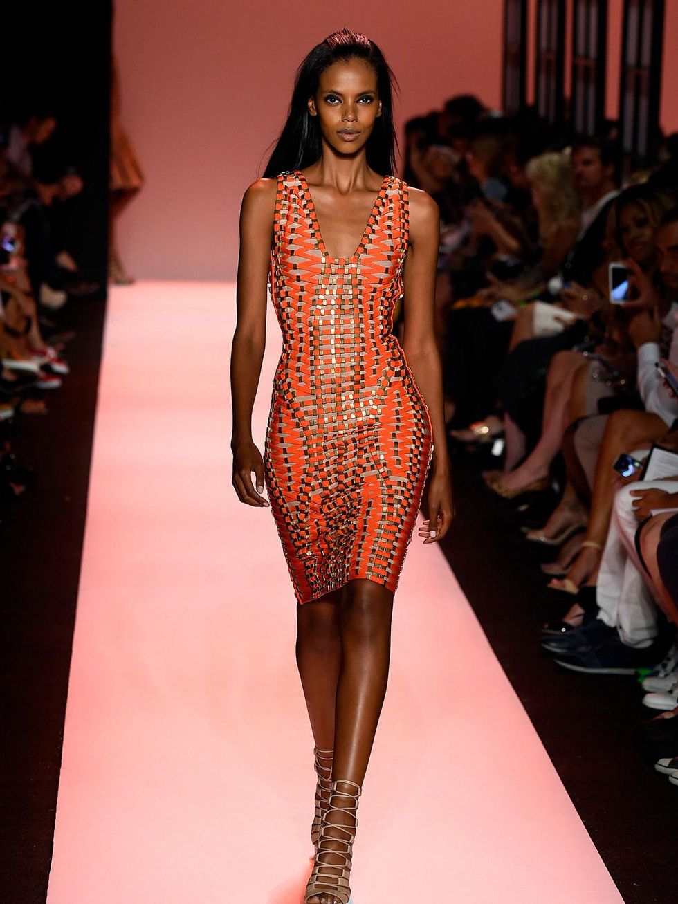 Fashion Week spring 2015 Herve Leger orange dress