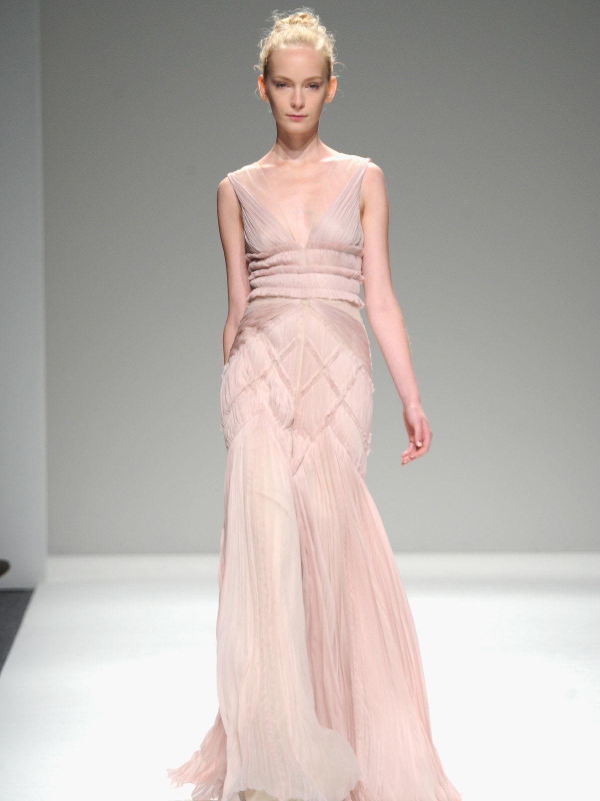 Bibhu Mohapatra pale rose pleated mousseline illusion gown ...