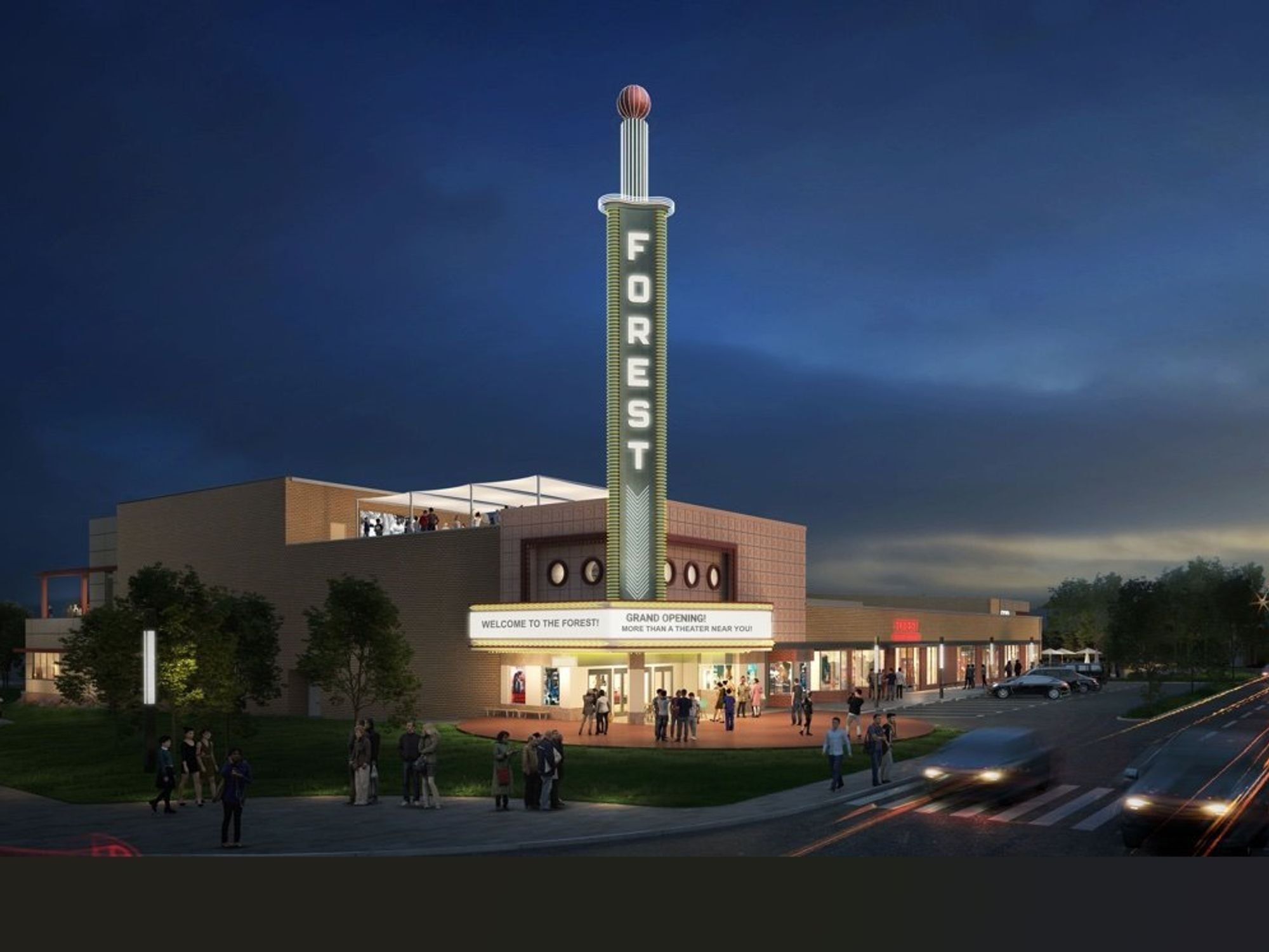 Forest Theater at nighttime