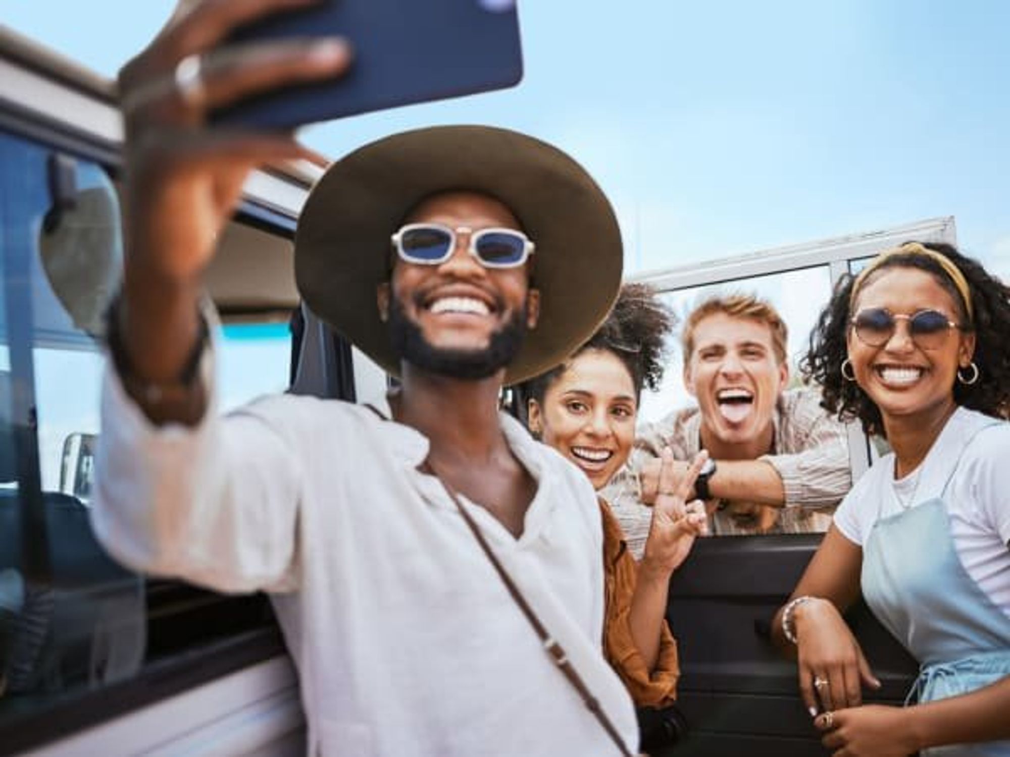 Friends on a road trip.