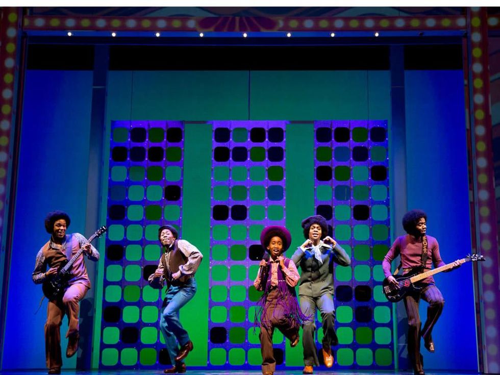 Gexa Energy Broadway at the Hobby Center series January 2014 Motown The Musical on Broadway at the Lunt-Fontanne Theatre with Raymond Luke Jr. as Michael Jackson center with the Jackson 5